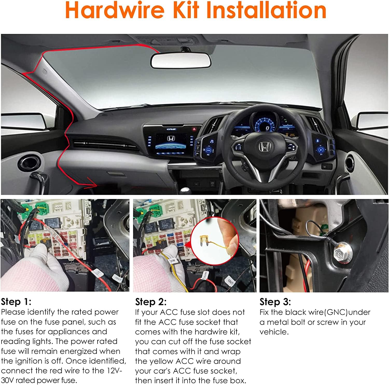 dashcam Gebildet Hardwire-Kit 12V-24V bis 5V Niederspannungsschutz 13ft/320cm Auto-Dashcam-Ladegerät Netzkabel für GPS-Stromversorgung Radarwarner kit