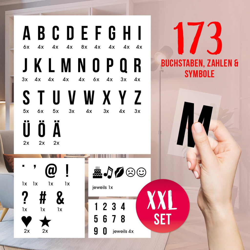 EASYmaxx LED Leuchtkasten mit Farbwechsel | 173 Buchstaben mit Sonderzeichen + Symbole, A4 - Format | Batteriebetrieben, USB Anschluss