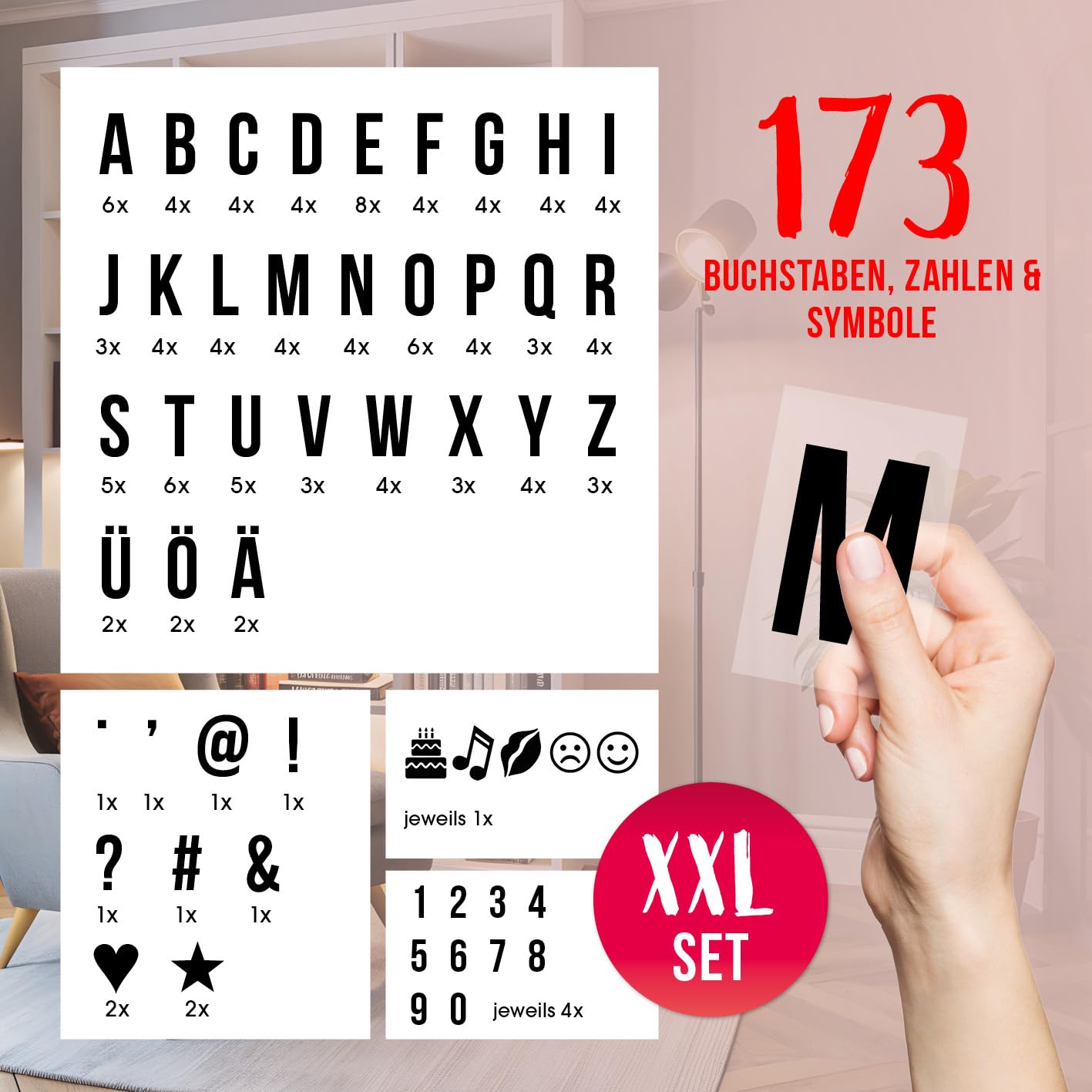EASYmaxx LED Leuchtkasten mit Farbwechsel | 173 Buchstaben mit Sonderzeichen + Symbole, A4 - Format | Batteriebetrieben, USB Anschluss