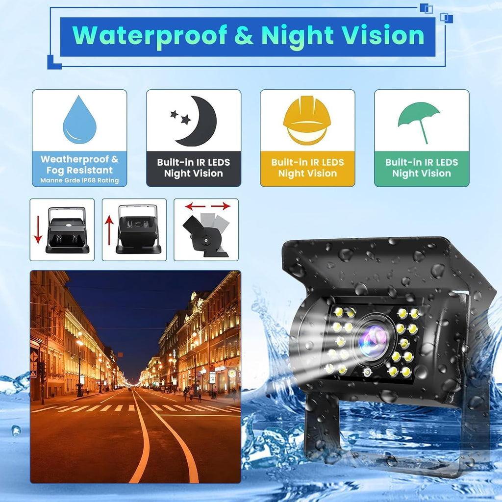 Hikity Rückfahrkamera 2 Kameras Set, 7 Zoll LCD Monitor, Wasserdichtes Rückfahrkamera Nachrüsten Set mit 15M/10M Kabel für Auto LKW Wohnmobil Lieferwagen Anhänger 12V-24V