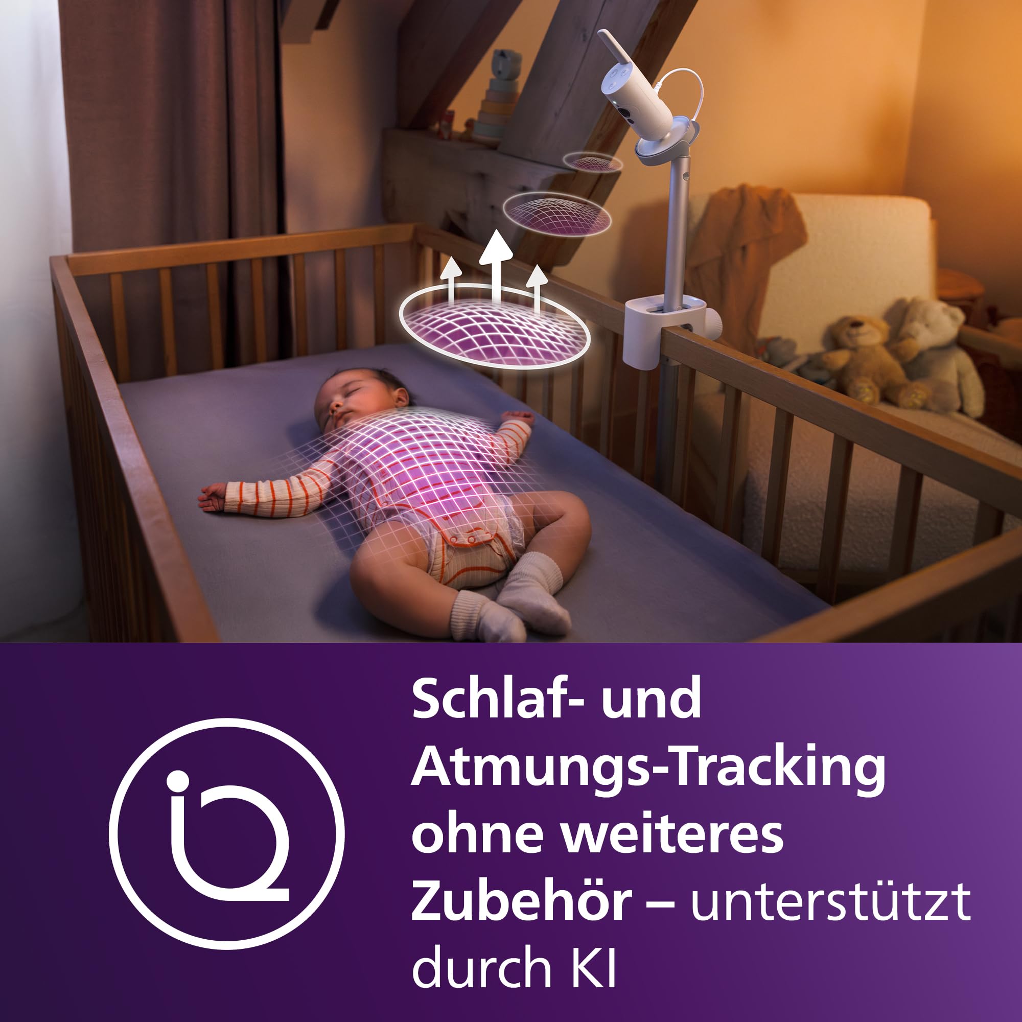 Philips AVENT Philips Premium Connected Videophone, das bisher Beste Babyphone, Schlaf- und Atmungs-Tracking mit KI, Schrei-Interpretation, DEKRA Zertifiziert privat und sicher, SCD973/26
