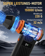 Elektrischer Staubgebläse, GLAM Air Duster Gebläse Akku, 4-stufige 150000RPM Akku Druckluftspray für die Reinigung von Elektronik, Tastatur, Computer Auto und Sofa