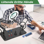 Dritte hand Löten, Magnetische Löthilfe Helfende Hand mit 10X Lupe Licht, Lötstation mit 4 PCB-Säulen 4 flexibel Arme und 1 Mechanischer Tragarm, Löthilfe für Schweißer, Schmuckhersteller, Handwerk