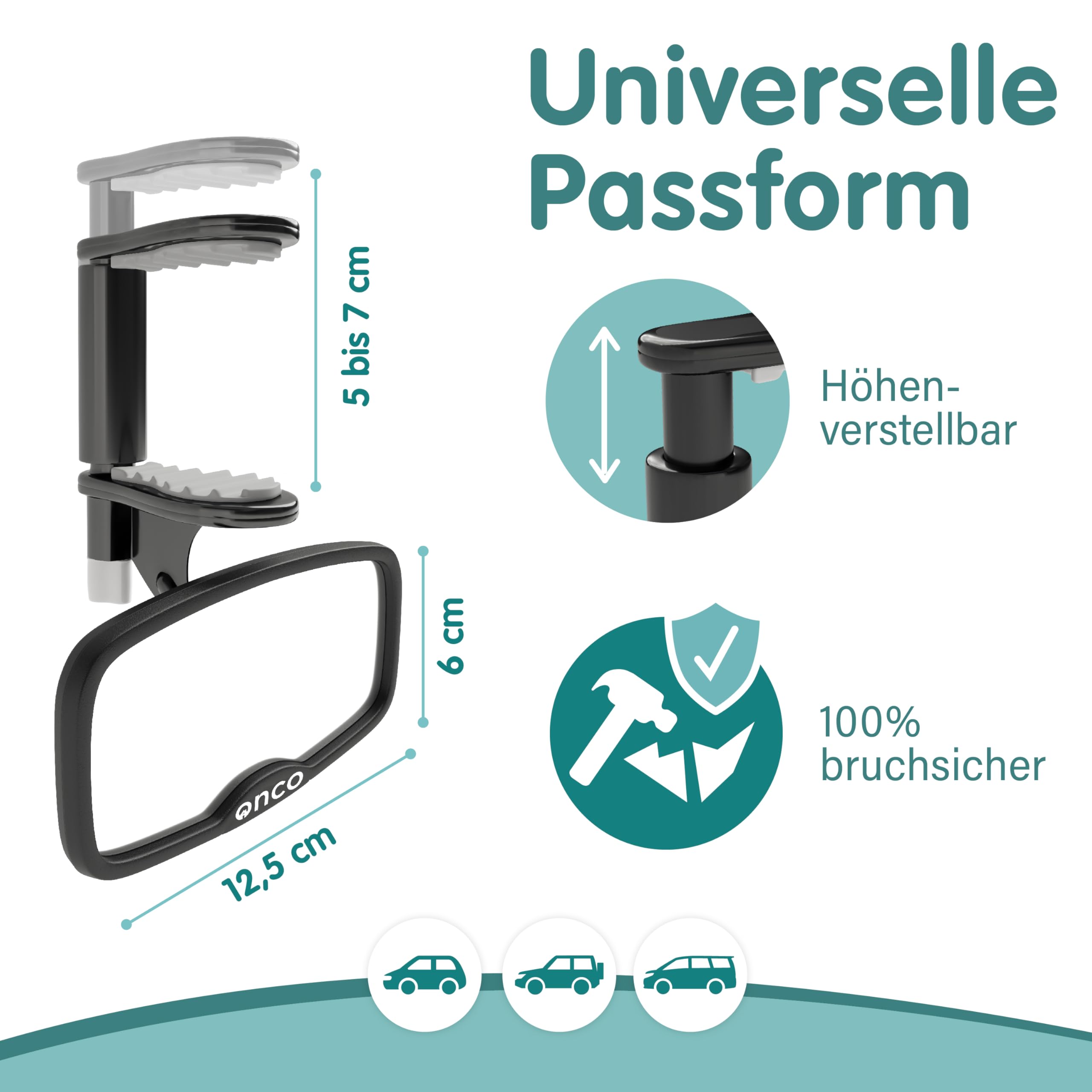 Onco Clip-On Autospiegel Baby Rücksitz - 100% Bruch- und Rüttelsicherer Baby Autospiegel für Nach Vorne Gerichtete Kindersitze, Spiegel Auto Baby Rückbank, Rückspiegel Auto, Auto Spiegel für Baby