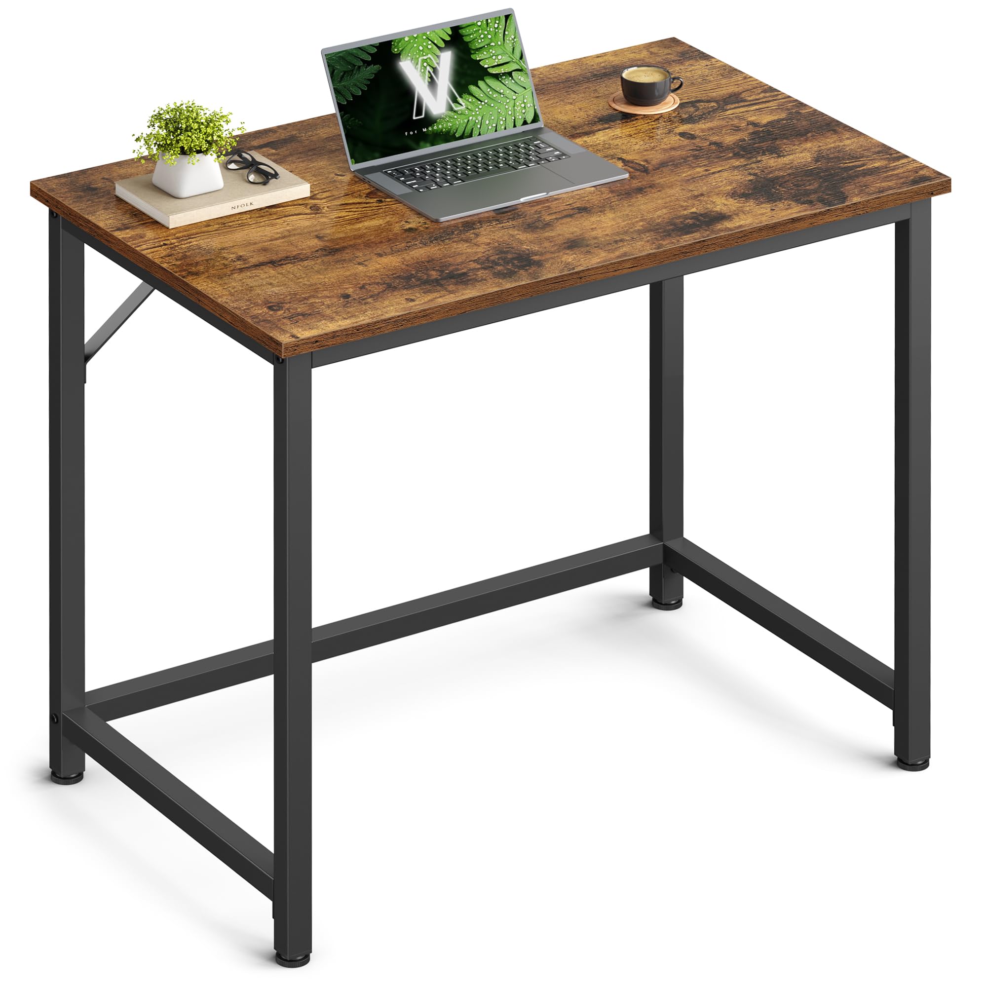 VASAGLE Tisch, Computertisch, Bürotisch, 80 x 50 x 76 cm, für Arbeitszimmer, Schlafzimmer, Wohnzimmer, vintagebraun-tintenschwarz LWD038B01V1
