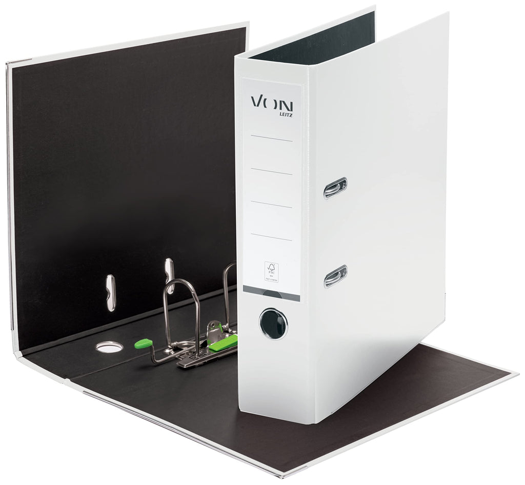 VON Leitz 5er Pack Ordner A4, Karton mit Kunststoffeinband, 80 mm Rückenbreite, Für 600 Blatt, FSC-zertifizierter Karton, Für Schule, Studium & Haushalt, Weiß, 10551001