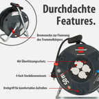 Brennenstuhl Garant V2 Kabeltrommel 50m Kabel (Made in Germany, 4 Schutzkontakt-Steckdosen, Überhitzungsschutz, Trommelkörper aus Spezialkunststoff)