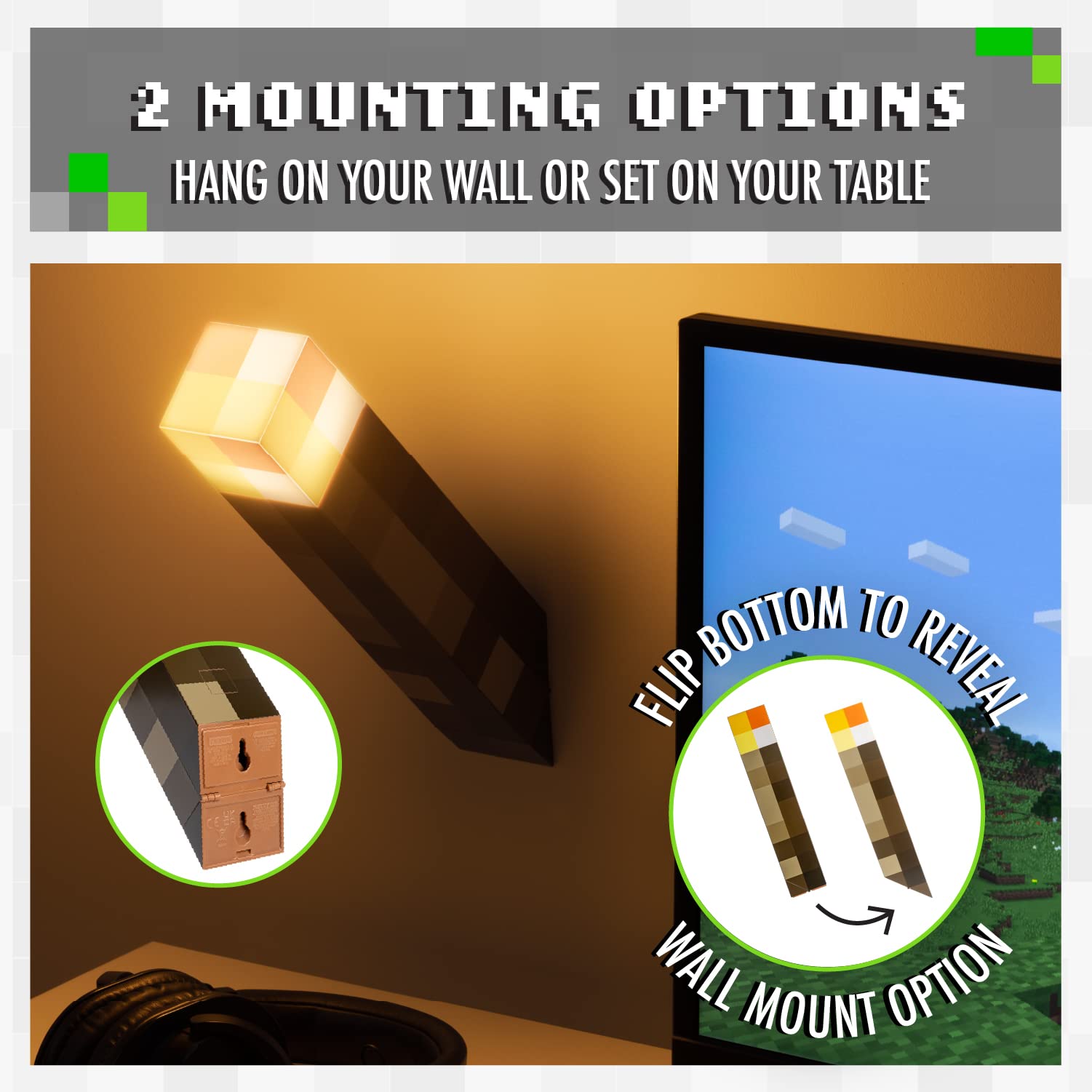 Minecraft Fackel-Licht - Offiziell lizenziert, 2 Lichtmodi, 2 Nutzungsmöglichkeiten, batteriebetrieben, Geschenk für Gamer