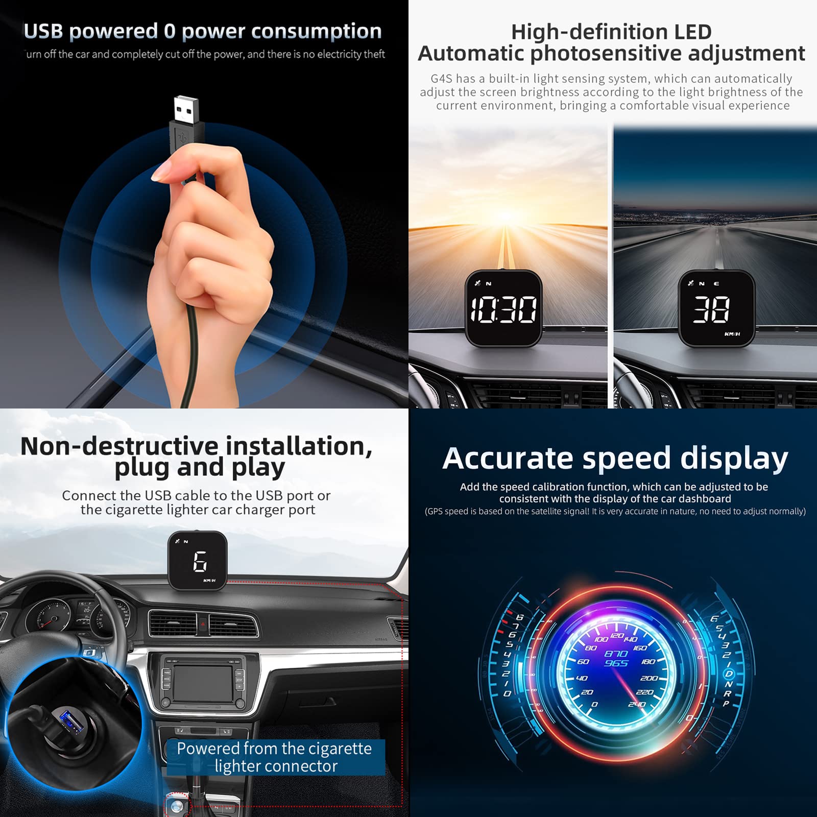 iKiKin Head Up Display Auto HUD Display KMH MPH GPS Smart Tachometer, 2.0'' LCD Bildschirm mit Übergeschwindigkeitsalarm Ermüdungswarnung, Navigationskompass für alle Fahrzeuge