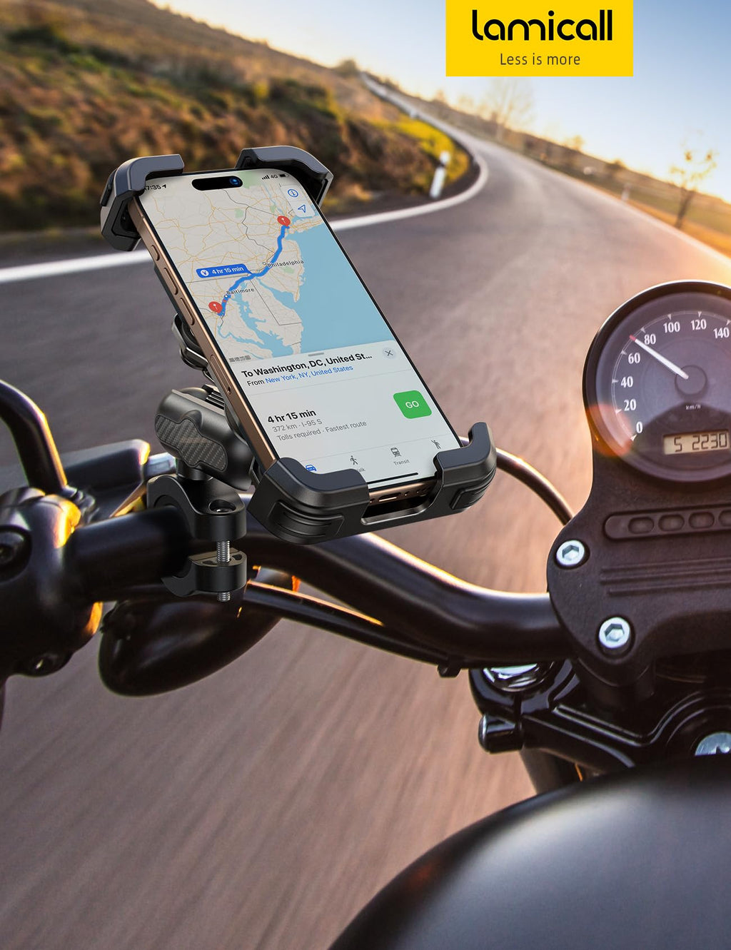 Lamicall Motorrad Handyhalterung Fahrrad Handyhalter - [720° Drehbarer Metall-Arm] Doppelte Vibrationsgedämpft Handy Halterung Motorrad, Diebstahlsicher Lenker Motorradhalterung für iPhone 17/16/15/14