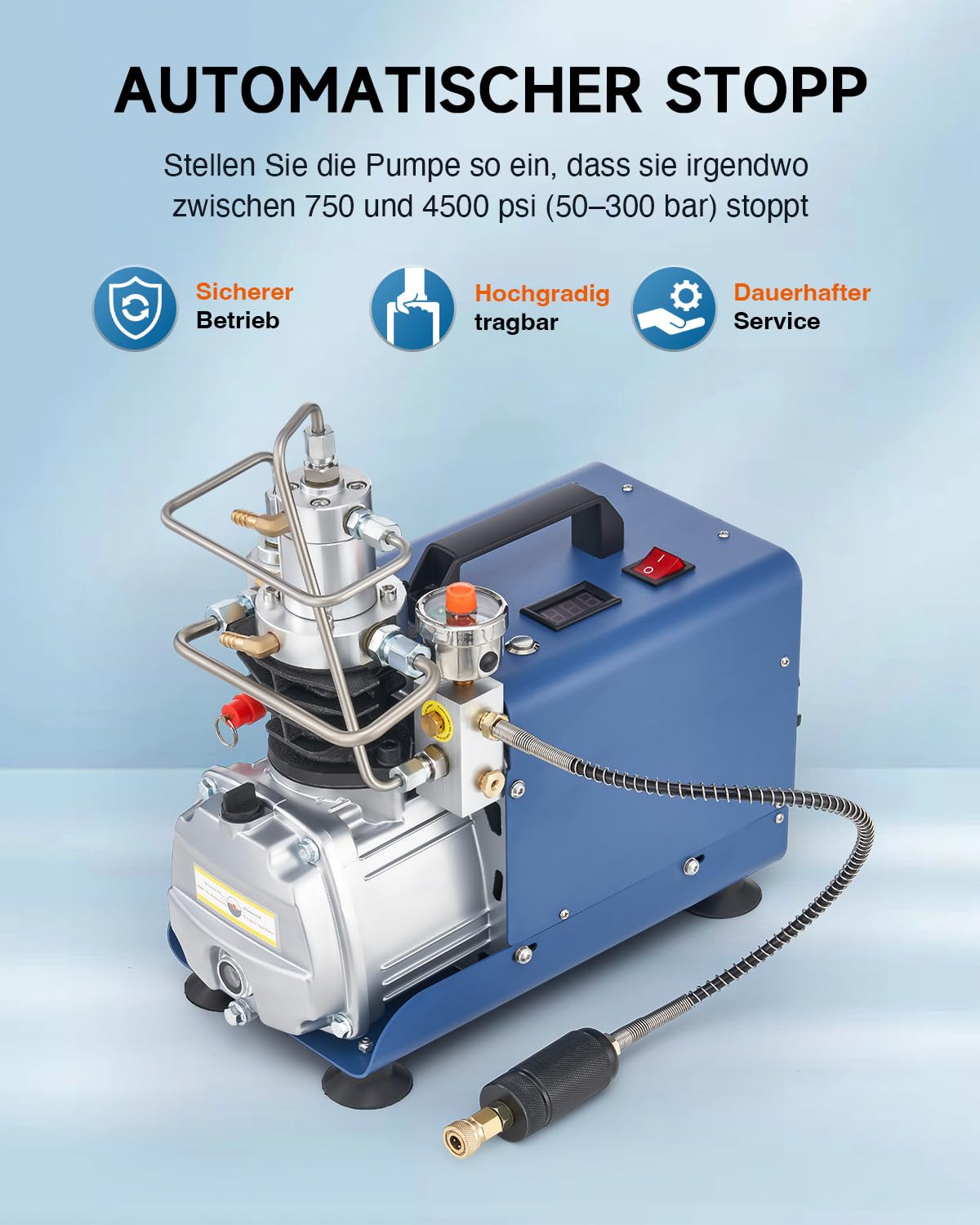 CREWORKS PCP Kompressor 300bar Automatisch Luftkompressor-Pumpe 4500PSI Hochdruckluftpumpe 1800W Kompressorpumpe Auto-Stop Kompressor 30MPA Hochdruck PCP Inflator für die Aufblasflasche