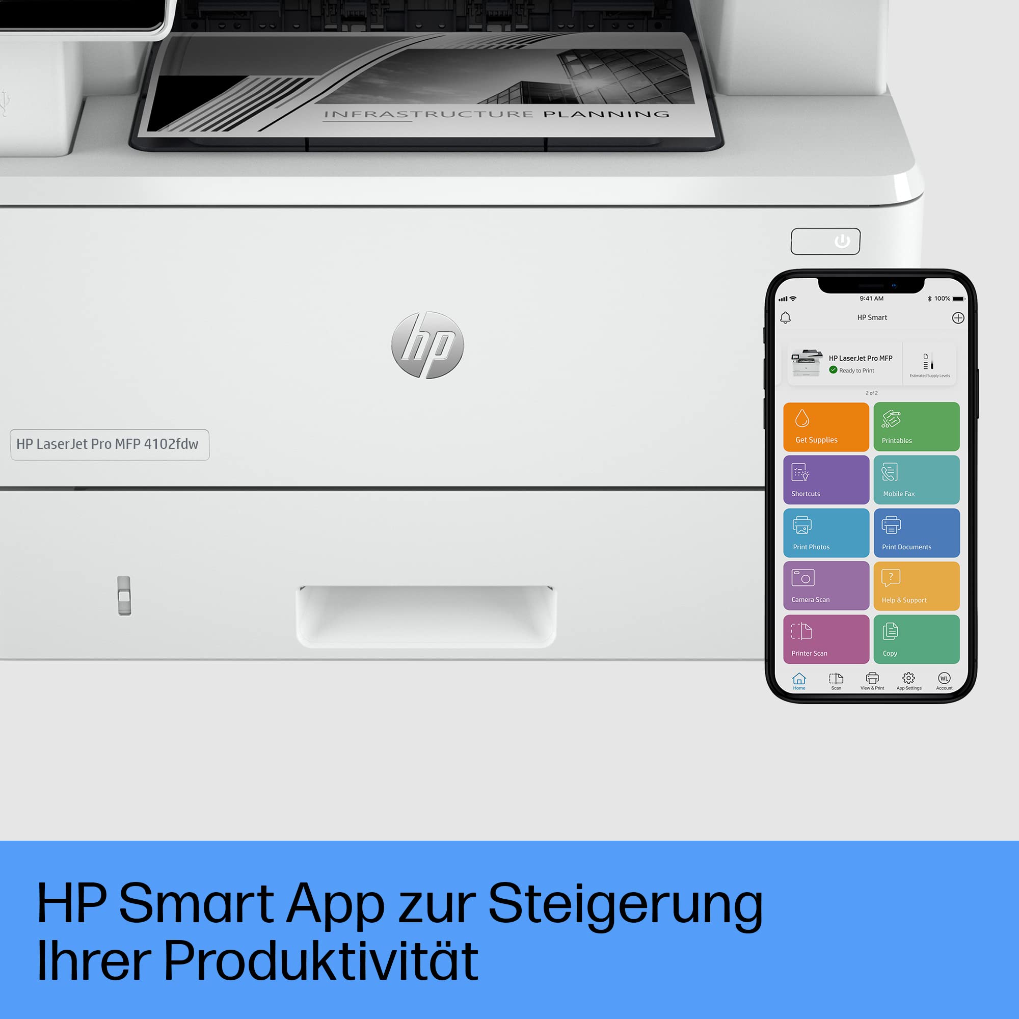 HP LaserJet Pro MFP 4102fdw Multifunktions-Laserdrucker Schwarz-Weiß, WLAN, Fax, Automatischer beidseitiger Druck, Hohe Druckgeschwindigkeit, Wolf Pro Security