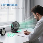 Minthouz USB Tischventilator leise mit 12000mAh Ventilator Akku – Tragbarer Clip-Ventilator mit Fernbedienung, Licht, Timer, 360° drehbar, 3 Stufen, 45 Std. Laufzeit – für Camping, Büro, Kinderwagen
