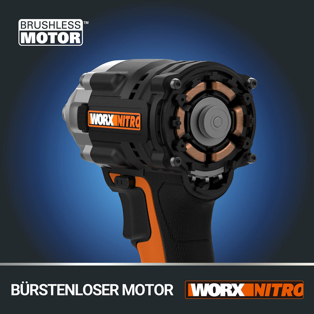 WORX WX272.9 Nitro Bürstenloser Akku Schlagschrauber 20V - 300Nm, Mit Variablem 3-Gang-Getriebe Und LED-Licht - Ideal Für Diverse Schraubarbeiten - Ohne Akku Und Ladegerät