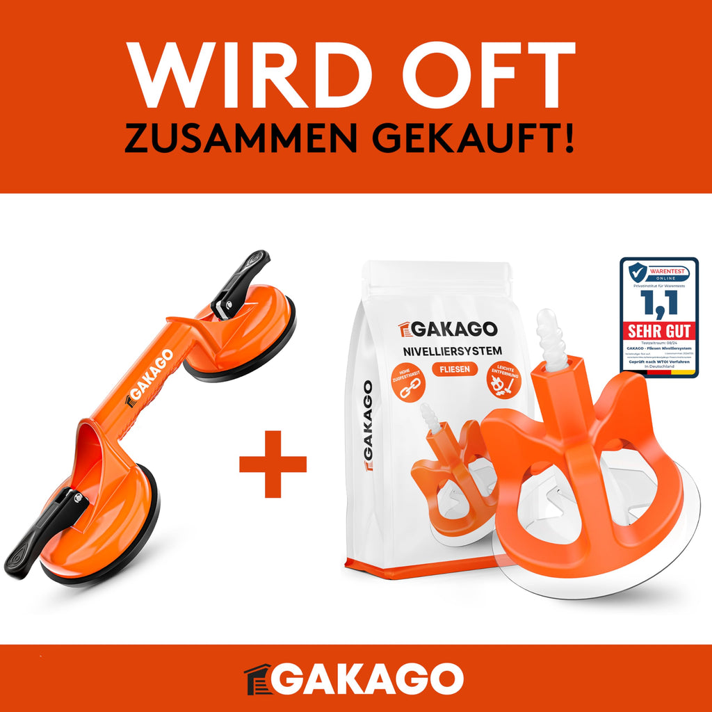 Gakago Saugheber (2er Pack) - Ergonomische & rutschfeste Sauggriffe - 120kg tragfähiger Vakuumheber für den Transport von Fliesen, Laminat, Scheiben und Glas als Glasheber, Glassauger, Glasträger