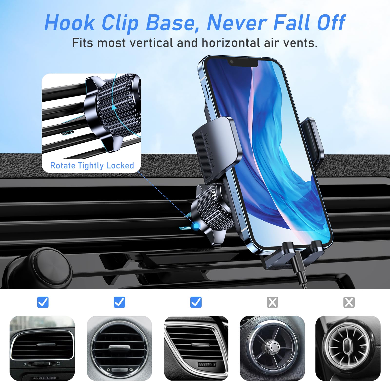 Blukar Handyhalterung Auto, Handyhalter für Autos Lüftung mit Upgraded Stabilere Version & EIN-Knopf-Release, 360° Drehbar KFZ Autohalterung für iPhone, Galaxy und Andere Android Smartphone