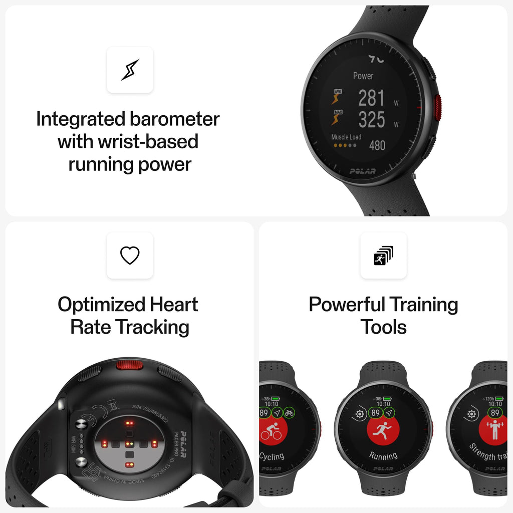 Polar Pacer Pro – Moderne GPS-Sportuhr, Pulsuhr, Smartwatch für Männer und Frauen, Laufuhr Training, Schlafüberwachung und Activity Tracker, Carbon Grey, S-L
