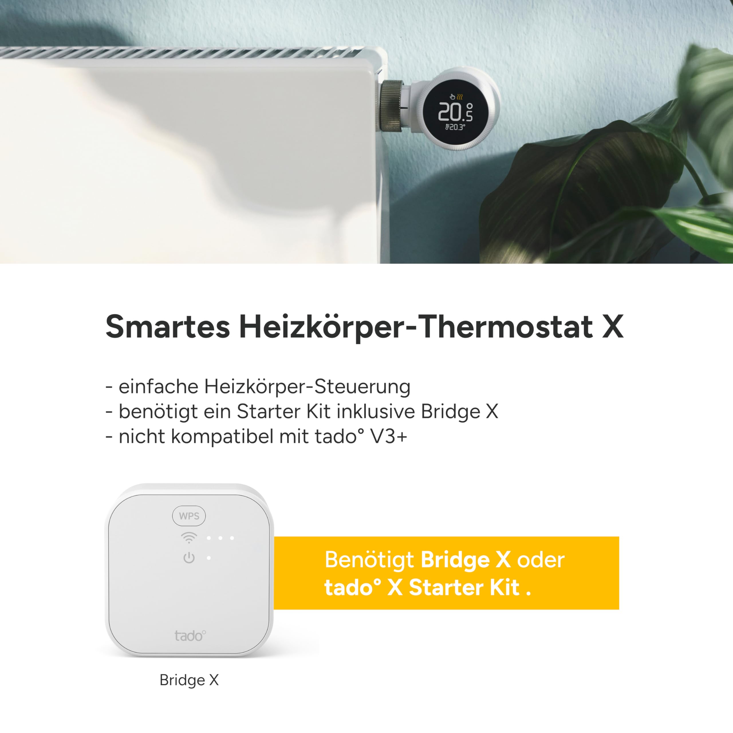 tado° Smartes Heizkörperthermostat X, Heizungssteuerung per App und Smart Speaker (Alexa, Siri, Google Assistant), spart Energie & Kosten, DIY Installation