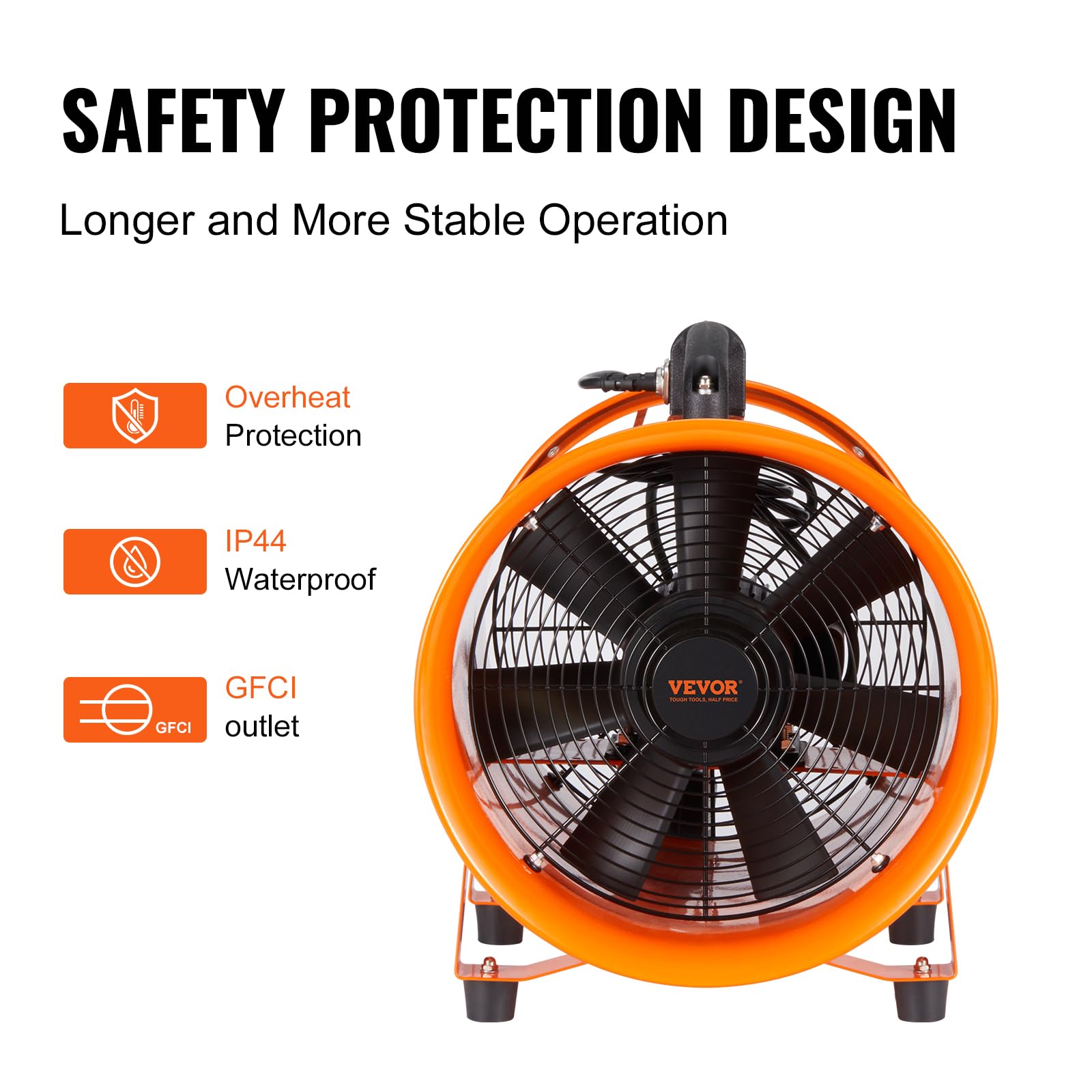 VEVOR Bauventilator 367-W-AC-Motor Baugebläse 2800 U/min Baulüfter Gebläse 2574 CFM (4373 m3/h) Axiallüfter mit 10 m Schlauch Axialgebläse 79 dB Geräuschpegel Industrielüfter