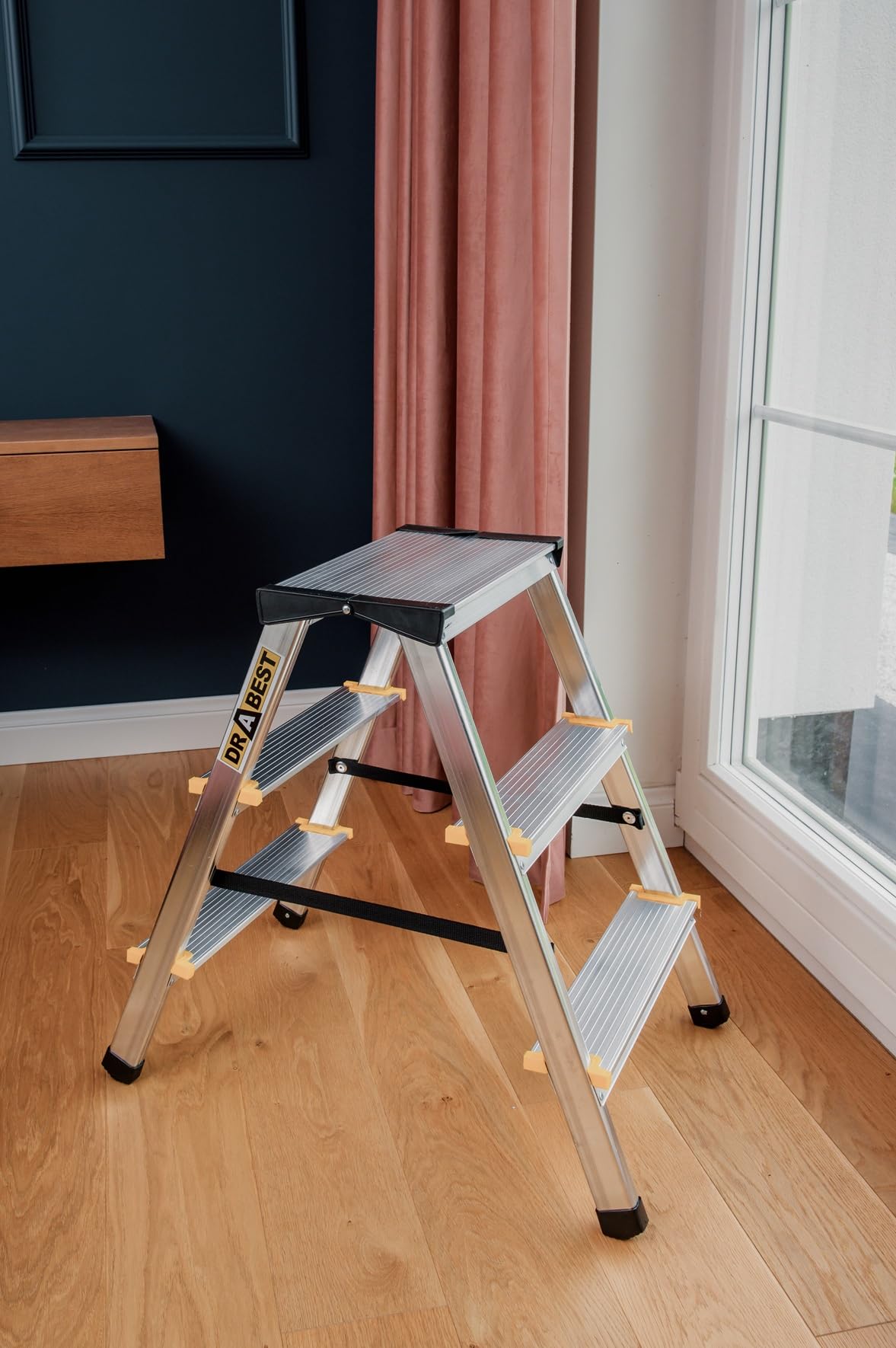 Drabest Klappleiter Leiter Klappbar 2 x 3 Stufen Alu Trittleiter Beidseitig bis 150 kg Belastbar Haushaltsleiter