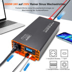 DATOUBOSS 2000W/4000W Spannungswandler 24v auf 230v Reiner Sinus Wechselrichter Power Inverter mit EU Steckdosen, USB/Type-C und LCD Anzeige, Umwandler Stromwandler für LKW Camping Haushaltsgeräten