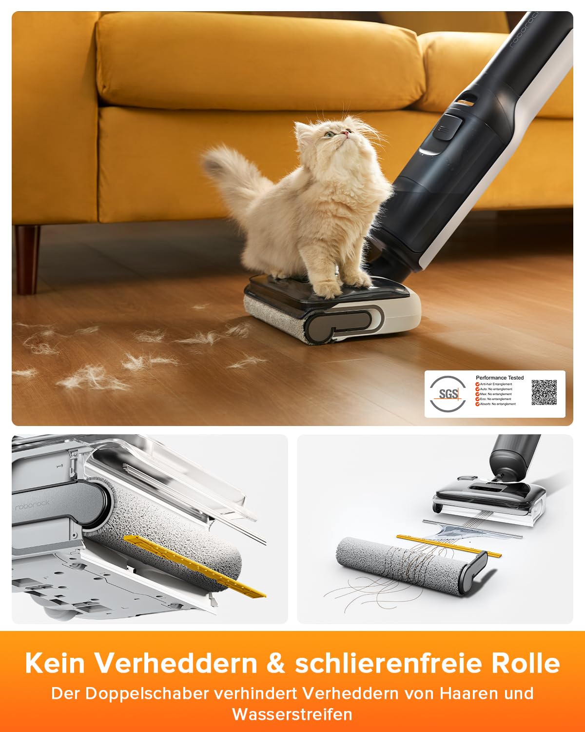 roborock F25 LT Nass Trockensauger, 180° Lay-Flat Saugwischer, 20.000 Pa Staubsauger, 90°C 5 Min Hochtemperatur Selbstreinigung & und schnelle Heißlufttrocknung, 60 Min Laufzeit, Wischsauger Kabellos