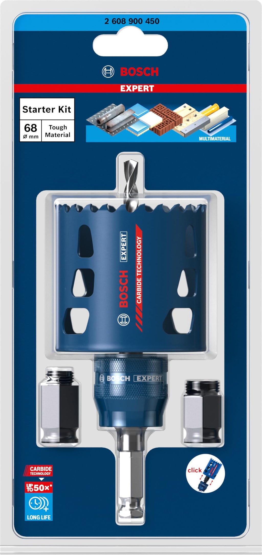 Bosch 1x EXPERT Tough Material Lochsäge Starter Set (für Holz mit Metall, Ziegelstein, Ø 68 mm, Professional Zubehör Schlagbohrer/Schrauber, Schraubendreher)