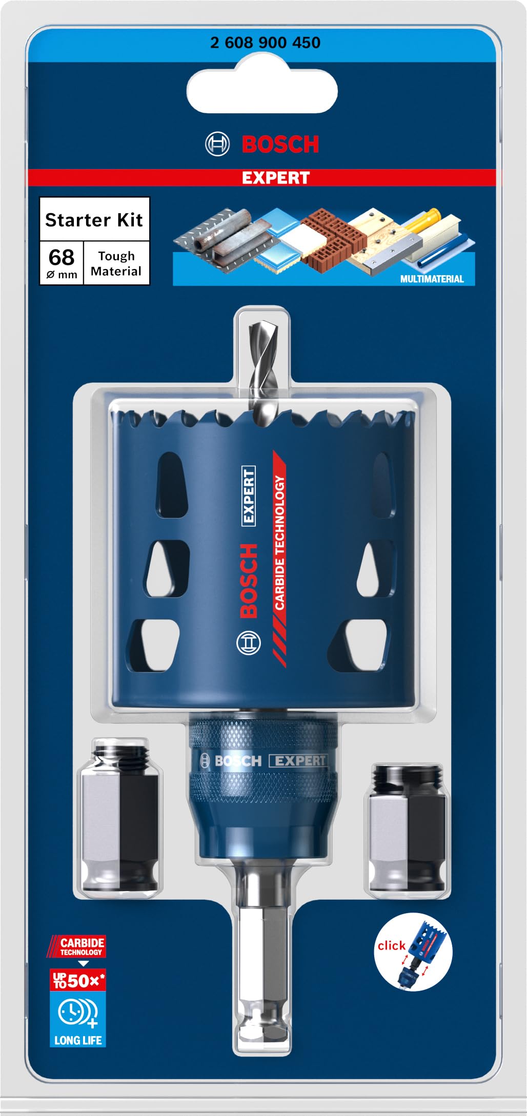 Bosch 1x EXPERT Tough Material Lochsäge Starter Set (für Holz mit Metall, Ziegelstein, Ø 68 mm, Professional Zubehör Schlagbohrer/Schrauber, Schraubendreher)