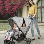 GOPLUS Geschwisterwagen Zwillingswagen, Kinderbuggy Klappbar, Buggy Zwilinge, Kinderwagen Babybuggy, Babywagen Grau, für Babys ab 6 Monate (Grau)