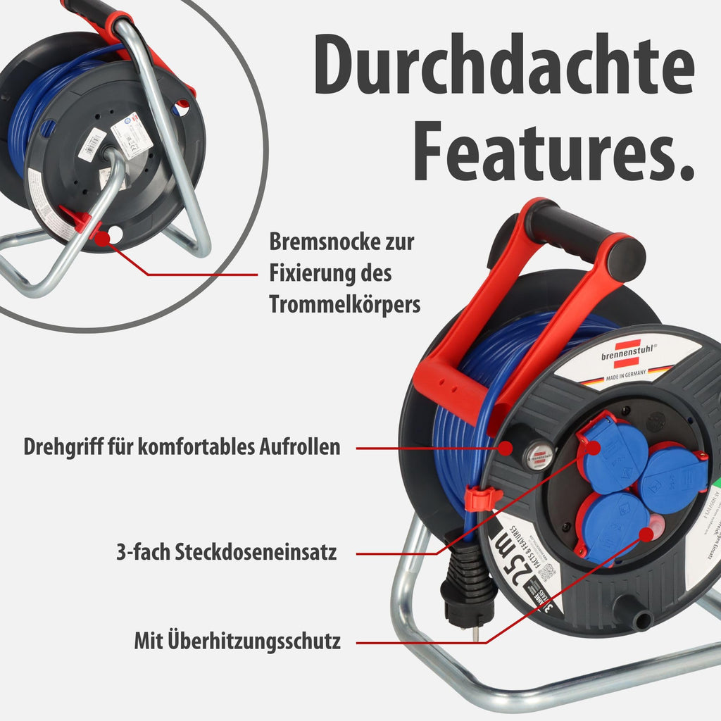 Brennenstuhl Garant IP44 Kabeltrommel (25m, Spezialkunststoff, kurzfristiger Einsatz im Außenbereich, Made in Germany) grau
