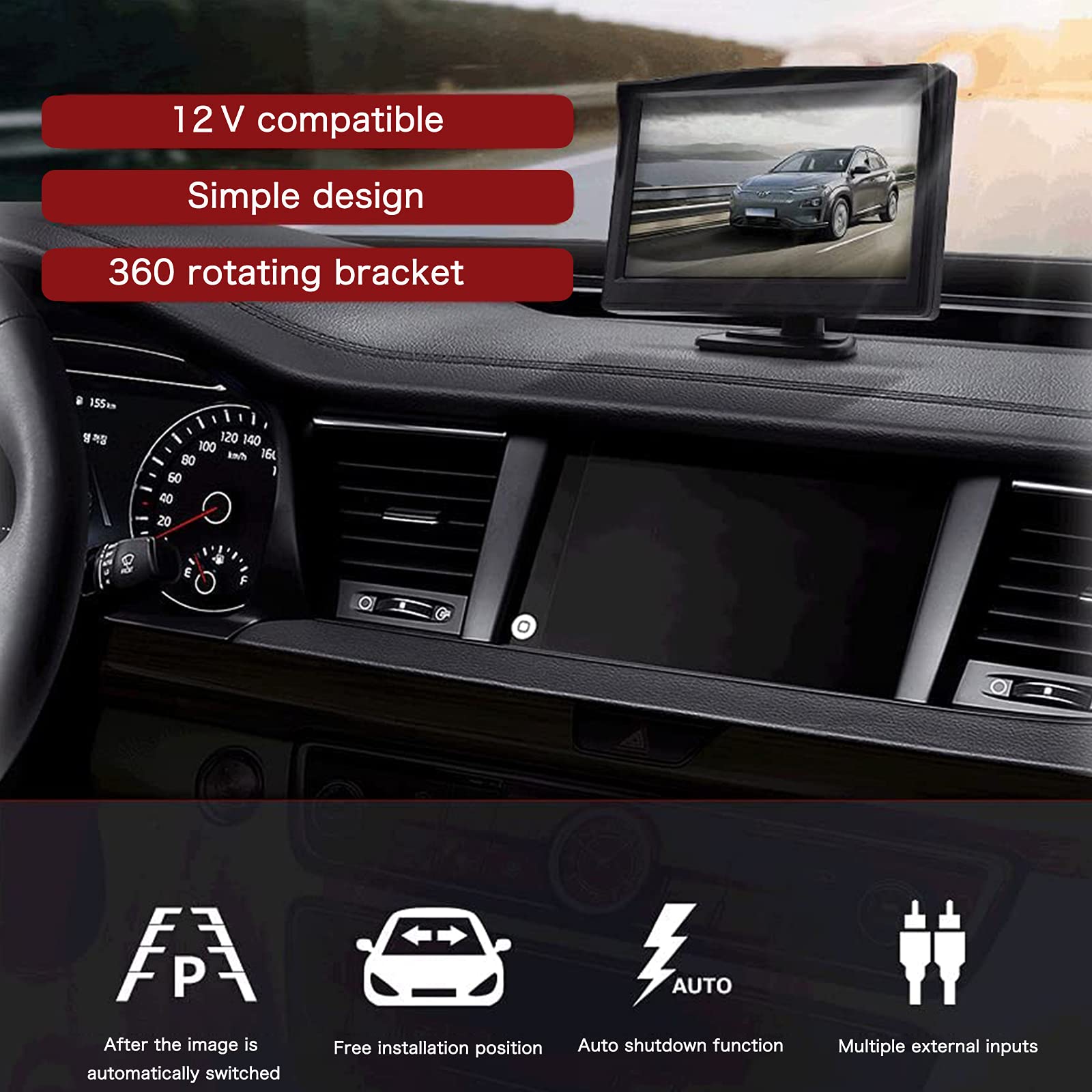 OBEST 5 Zoll LCD Bildschirm Rückfahrkamera, wasserdichte IP68 Monitor für Rückfahrkamera, Rückfahrkamera Monitor für Auto SUV LKW Truck Wohnmobil