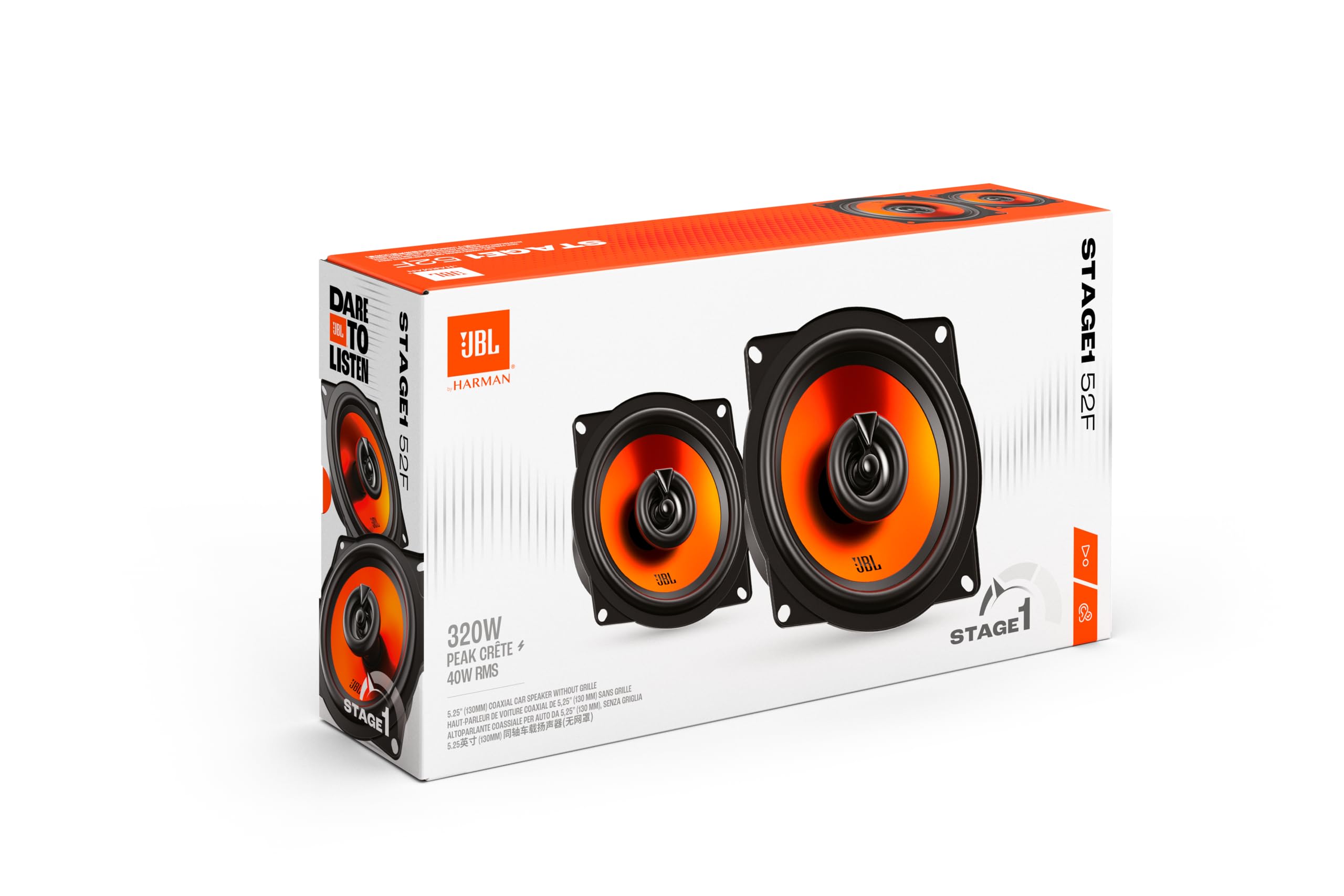 JBL Stage1 GEN2 52F Koaxial Lautsprecher Auto 130mm (5,25 Zoll): von Harman Kardon Car HiFi mit 40W RMS und 320W Max Einbaulautsprecher Auto Boxen - Paarweise