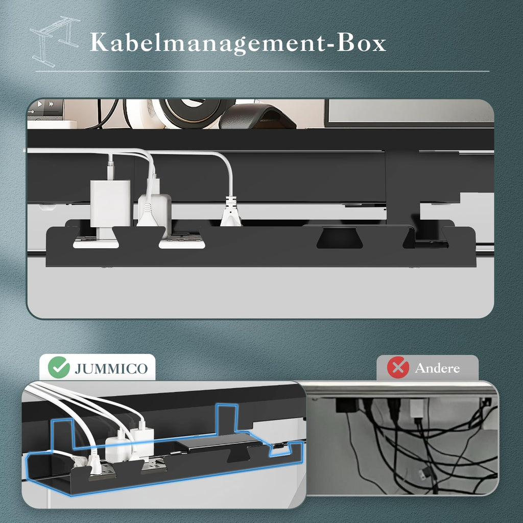 JUMMICO Höhenverstellbarer Schreibtisch Gestell mit USB-Buchse und Kabelwanne, Elektrisch Stufenlos Höhenverstellbar Ttischgestell mit Rollen, Steh Schreibtisch Stehpult（Schwarz）