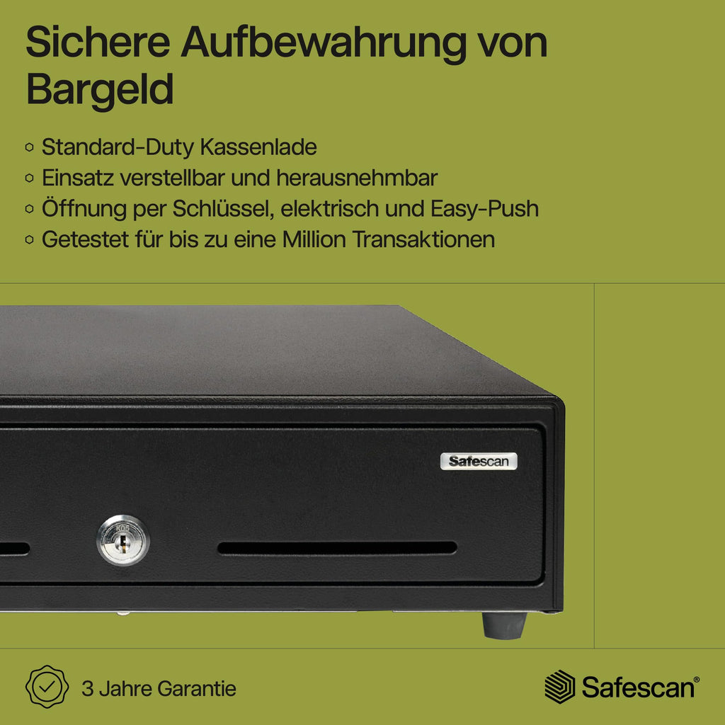 Safescan SD-3540 Standard-Duty Kassenschublade mit 4 Fächern für Banknoten und 8 für Münzen - Kassenlade mit RJ-12 Anschluss (z.B. Registrierkasse) - Solide Kassenschublade von 35 x 40,5 x 10,5 cm