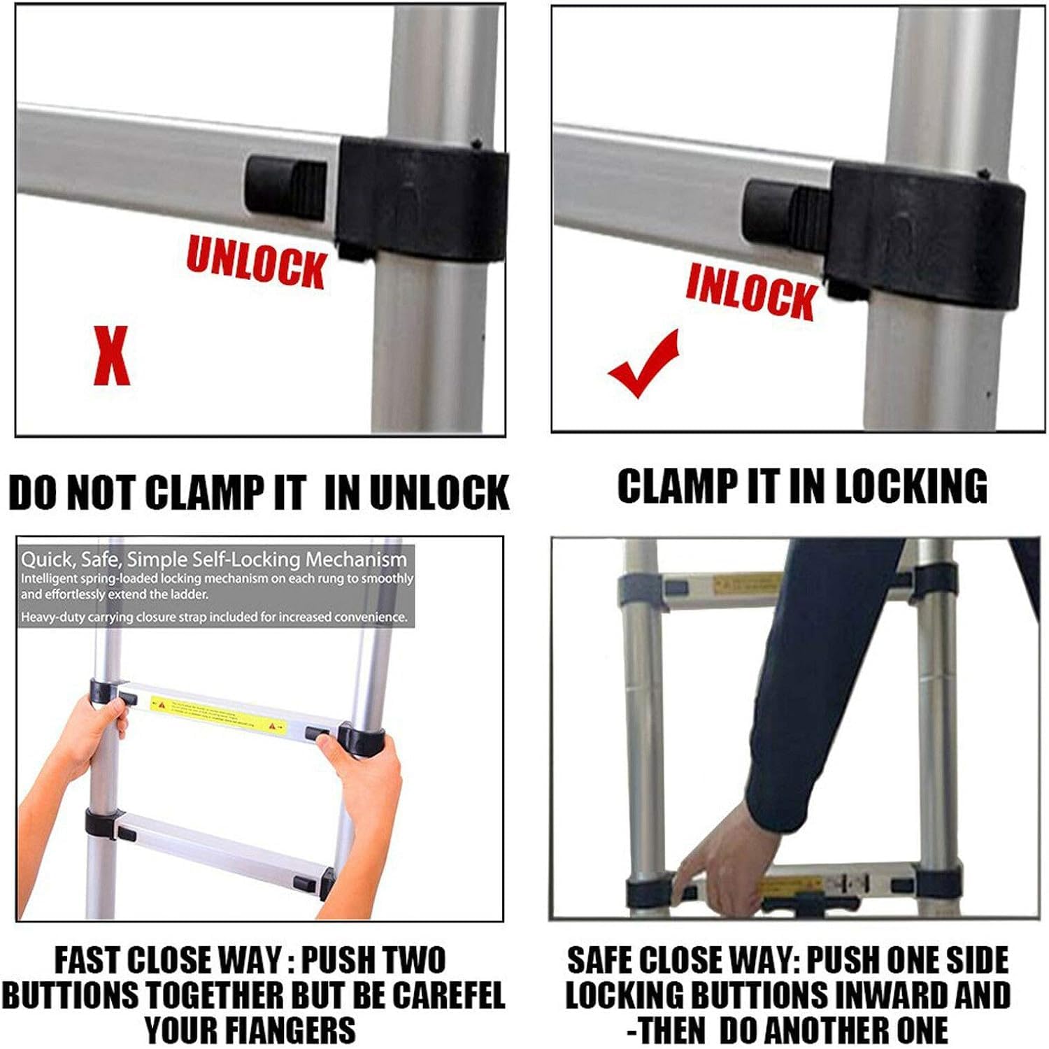 3,8M Teleskopleiter Aluleiter Klappleiter Ausziehleiter Stehleiter Rutschfester, Teleskop-Design, aus hochwertigem Aluminium, Tragbar,Leichte, 150 kg Belastbarkeit