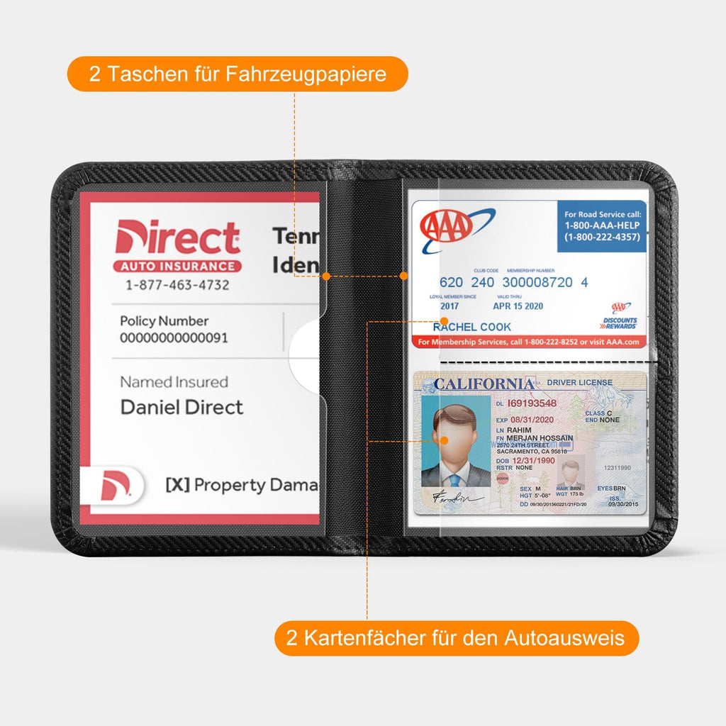 CoBak Kfz Zulassungs Fahrzeugschein Hülle und Versicherungshalter – Magnetverschluss Auto Organizer für das Handschuhfach im, Zubehörtasche für wichtige Dokumente Karten（Carbonfaser Schwarz）