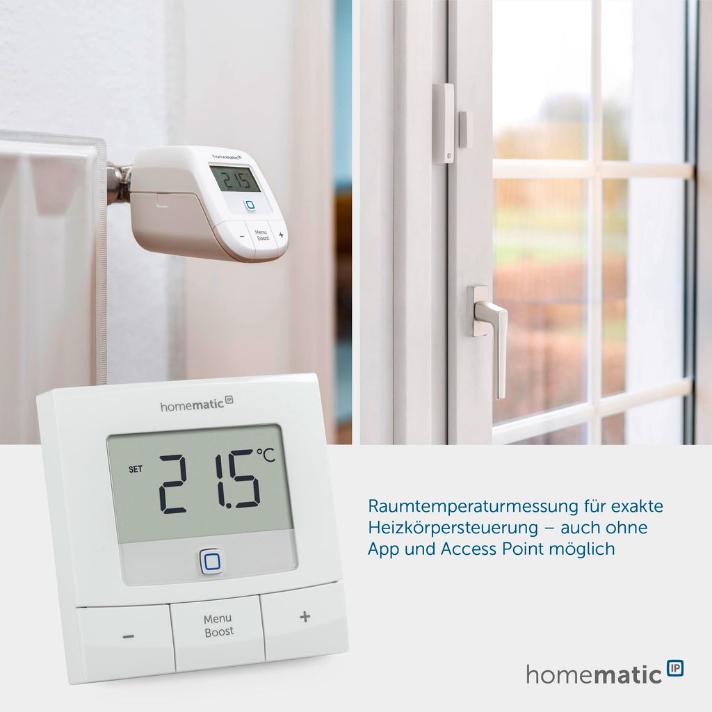 Homematic IP Smart Home Wandthermostat – Basic, digitales Thermostat für Heizkörper mit/ohne App, Alexa, Google Assistant, Temperaturmessung, Energie sparen, 154666A0