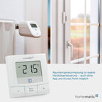 Homematic IP Smart Home Wandthermostat – Basic, digitales Thermostat für Heizkörper mit/ohne App, Alexa, Google Assistant, Temperaturmessung, Energie sparen, 154666A0