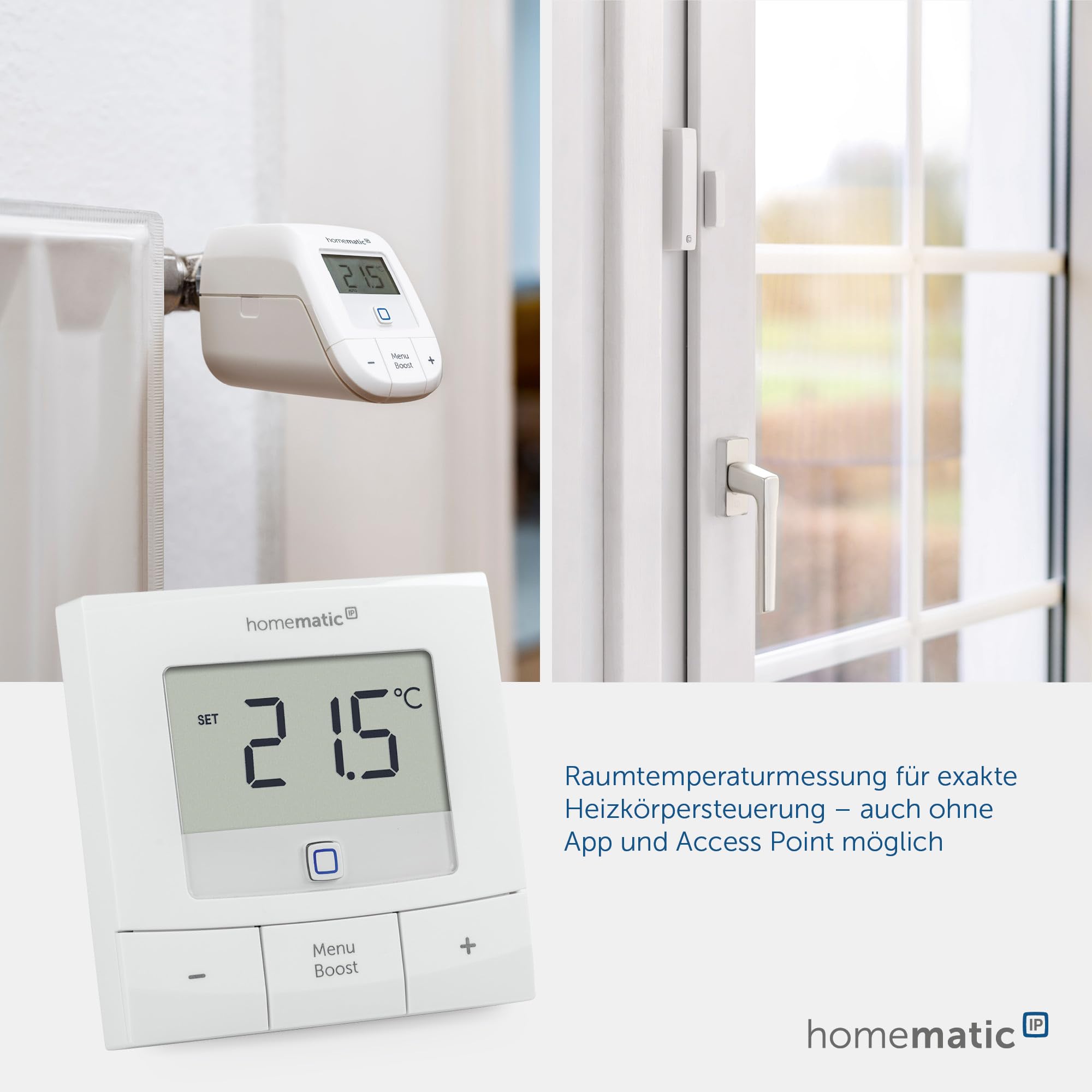 Homematic IP Smart Home Wandthermostat – Basic, digitales Thermostat für Heizkörper mit/ohne App, Alexa, Google Assistant, Temperaturmessung, Energie sparen, 154666A0