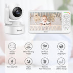 Blemil Babyphone, Video Babyphone mit 2-Kameras und Audio, 6 IPS große Split Screen Fernbedienung Schwenk/Neige/Zoom, Videomonitorkameras mit klarer Nachtsicht und 30hours Batterielaufzeit