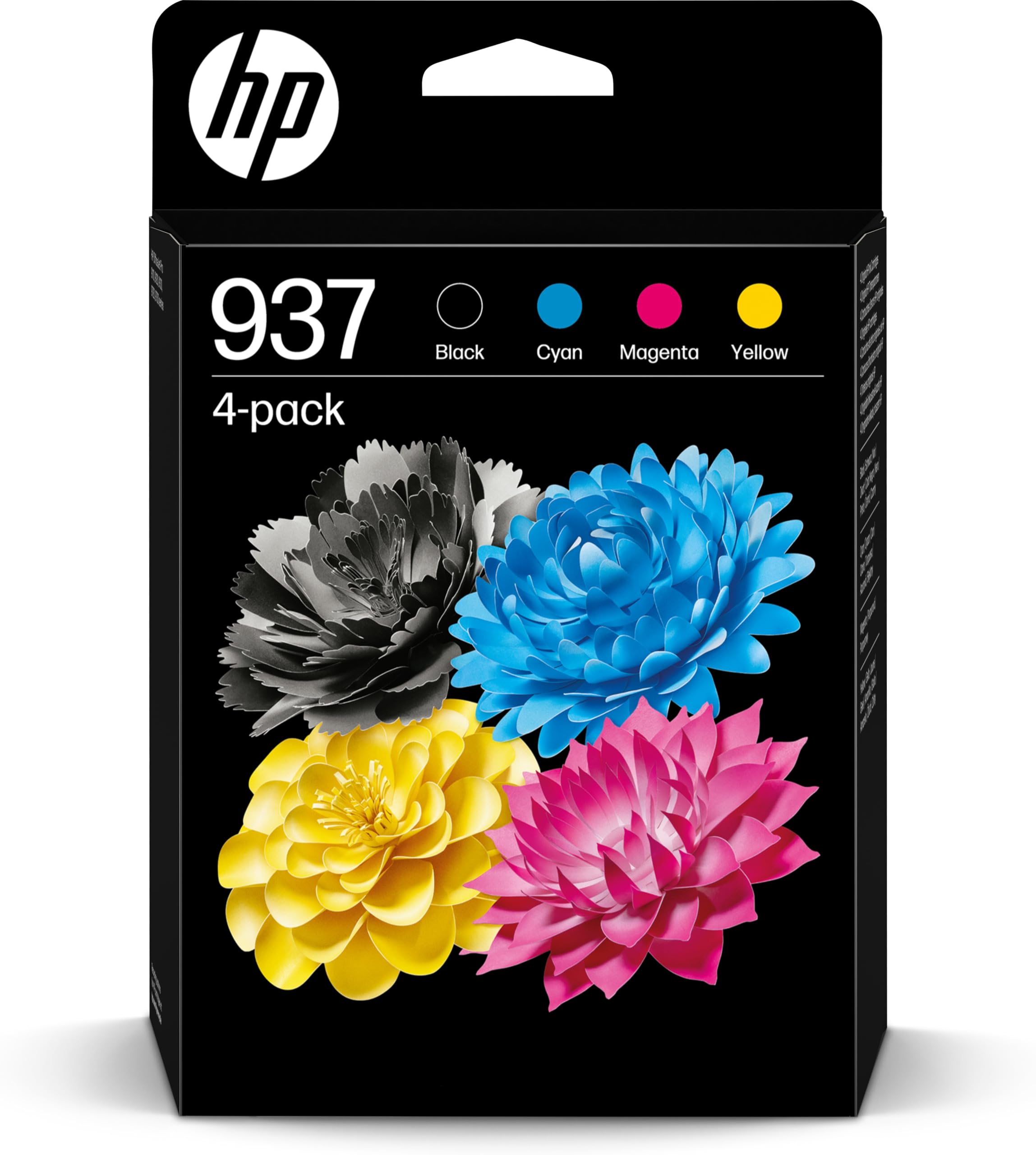 HP 937 (6C400NE) Multipack Original Druckerpatrone, Schwarz + Farben, 1xSchwarz, 1xCyan, 1xMagenta, 1xGelb für OfficeJet Pro 9720e; 9730e All-in-One Großformatdrucker OfficeJet Pro 91xx Drucker
