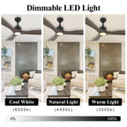 OFANTOP 132 cm Vintage-Dekenventilator, gebogene ABS-Lüfterblätter in Walnussholzoptik, integrierte Lampe mit Speicherfunktion, integriertes Design für das Schlafzimmer