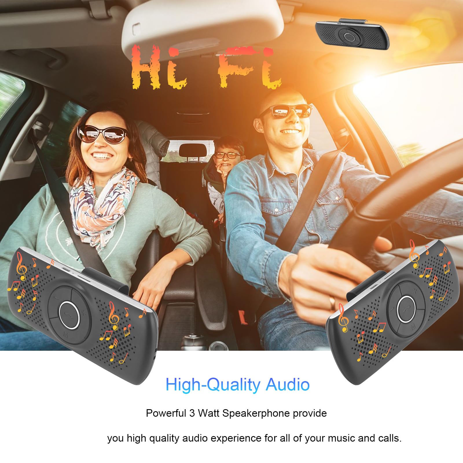 LETRADE Freisprecheinrichtung für Auto Bluetooth 5.0 mit Clip, TF-Kartenslot, integriertes Mikrofon, Unterstützung Siri &Google Assistant, für Musik, GPS, Telefon