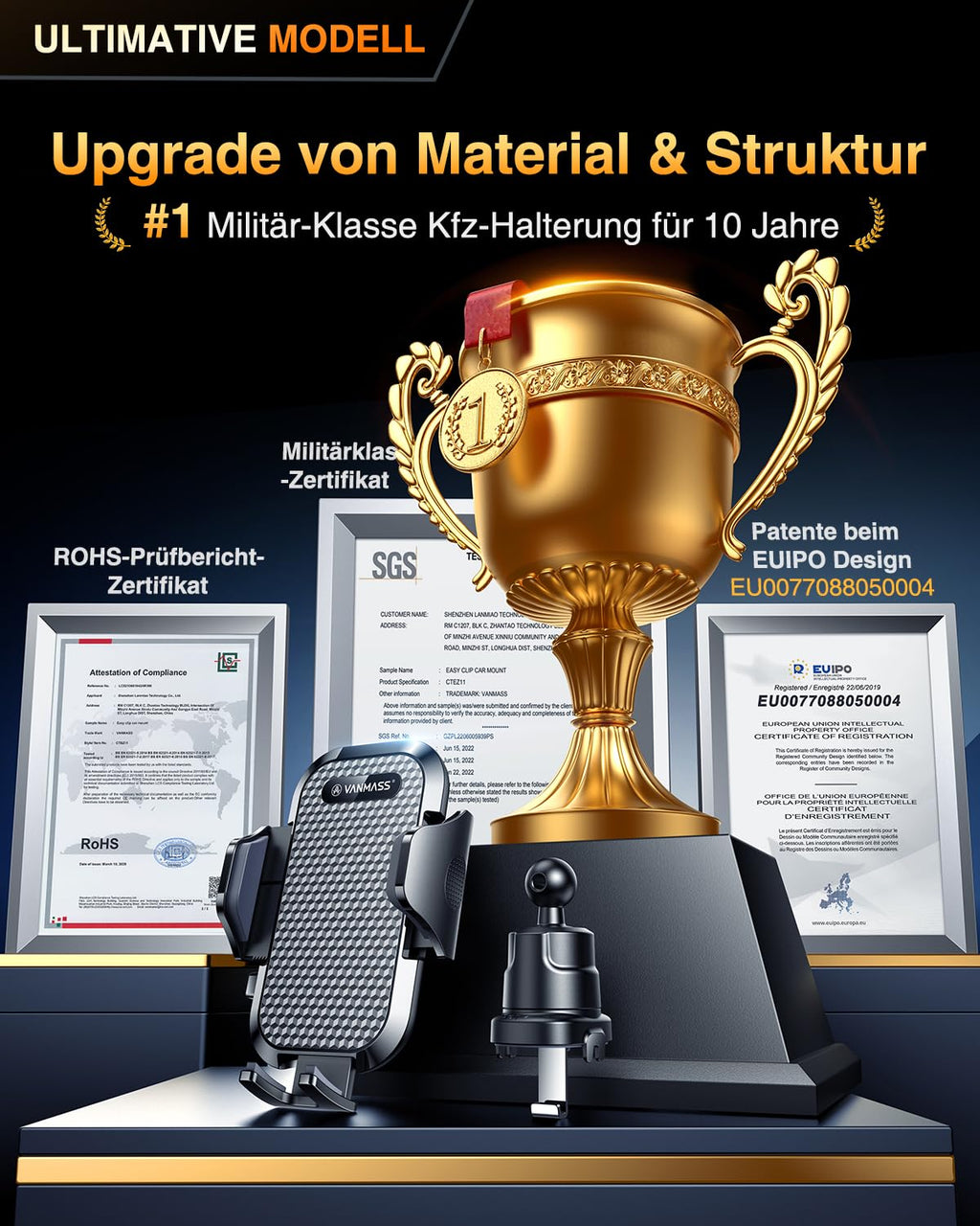 VANMASS 2026 Militärische Handyhalterung Auto Bombenfest Lüftungshaken Handy Halterung Auto Lüftung 100% Sicherer Griff Handyhalter 360°Drehbar Autohalterung Handy Auto für iPhone Samsung Smartphone