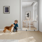 Semiocthome Freistehende Baby- & Haustiergitter aus Bambus, Hunde- und Katzengitter für Türen, Treppenschutzgitter für Welpen, Faltbare Sicherheitsgitter (Weiß, 2 Platten - 90cm Breit)