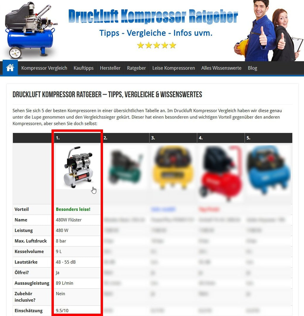 IMPLOTEX 480W Silent Flüsterkompressor Druckluftkompressor 48dB leise ölfrei Kompressor inkl. Ausblaspistole und Druckluftschlauch