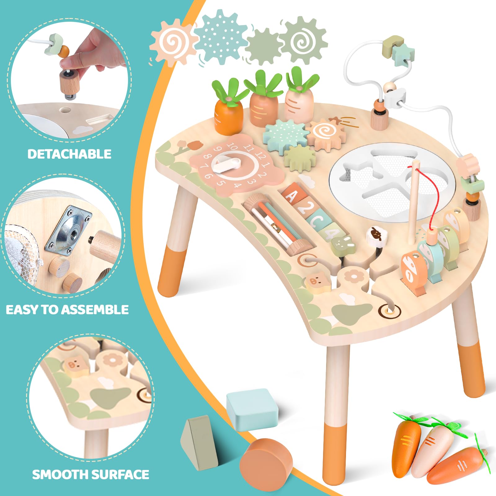 Holz-Aktivitätstisch für Kinder, Baby Montessori Spielzeug 9-in-1 Spieltisch ab 1 2 3 Jahr, Kinderspielzeug Holzspielzeug Activity Tisch ab 12+ Monate, Eburtstag Weihnachten Geschenk 1+ Jahr