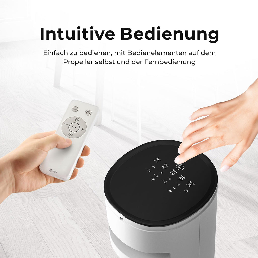 Balter VT-09-WH 5in1 Turmventilator, Ventilator mit Wasserkühlung, Luftkühler, Luftbefeuchter, Luftreiniger, Ionisator, Fernbedienung, Timer, 4L, 55W