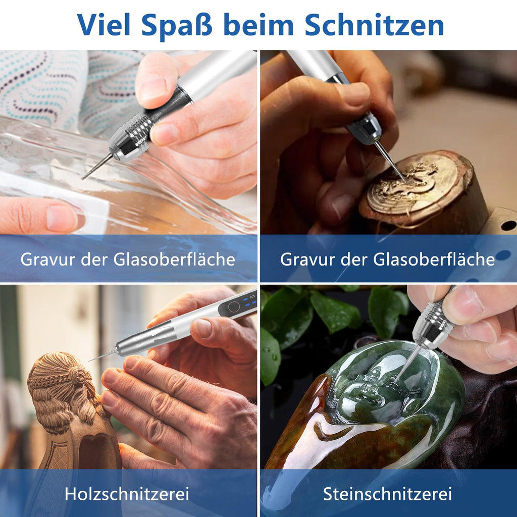 Gravierstift: USB Wiederaufladierbar Gravur Werkzeug Kit - Elektrischer Mini Graveur Gravurwerkzeug für Schmuck Glas Holz Kunststoff Metall Stein