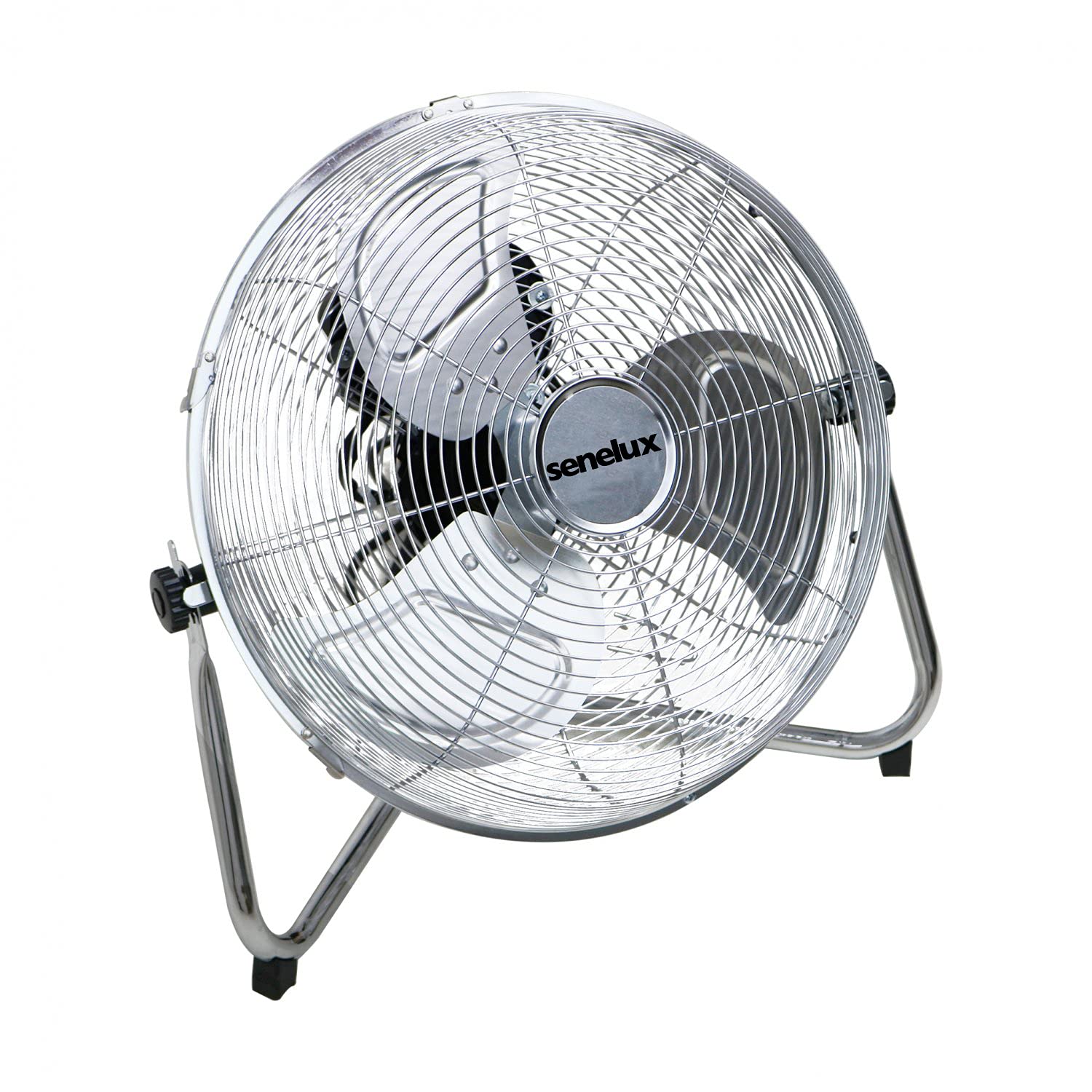 Senelux Bodenventilator - Chrome Gym Fan 30,5 cm Elektrischer tragbarer Lüfter für Zuhause/Fitnessstudio/Büro - 3 Geschwindigkeitsstufen mit Neigungsfunktion